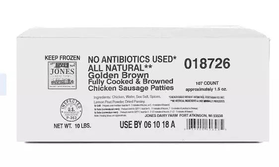 PRICE DROP: 10 lb Gluten-Free Chicken Sausage Patties, All Natural, No Additives, Pre-Cooked