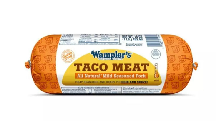 All Natural 12lb Wampler's Mild Pork Taco Meat,  12- 1 lb rolls per case