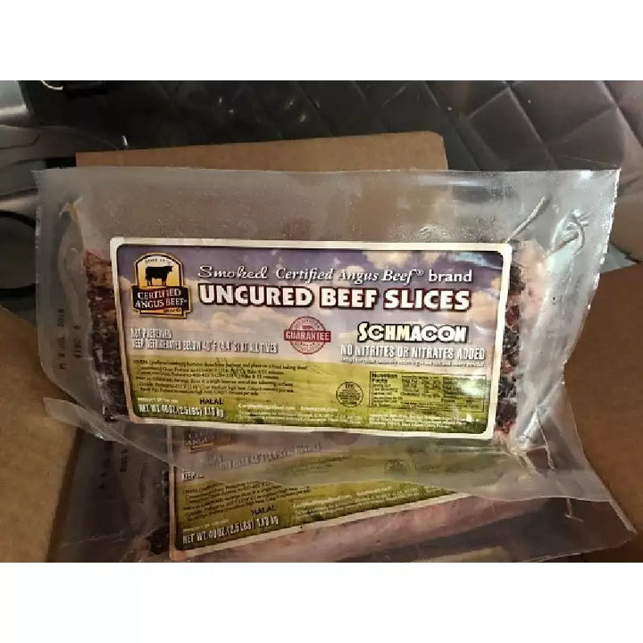 IT'S BACK: 10 lb Certified Angus Uncured Beef Bacon, 2.5 lb, 4/case