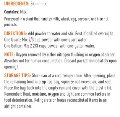 Instant Nonfat Dry Milk 56oz Can, 10yr shelf life