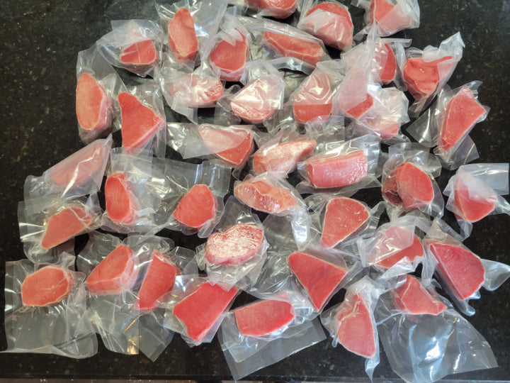 10 lb case: 4oz. Wild Caught Tuna Steaks, Grade AAA (Sushi Grade)