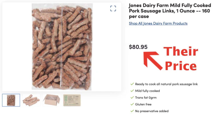 HUGE PRICE DROP: 10 lb Case Pre-Cooked 1oz Natural Pork Breakfast Sausage Links, GF