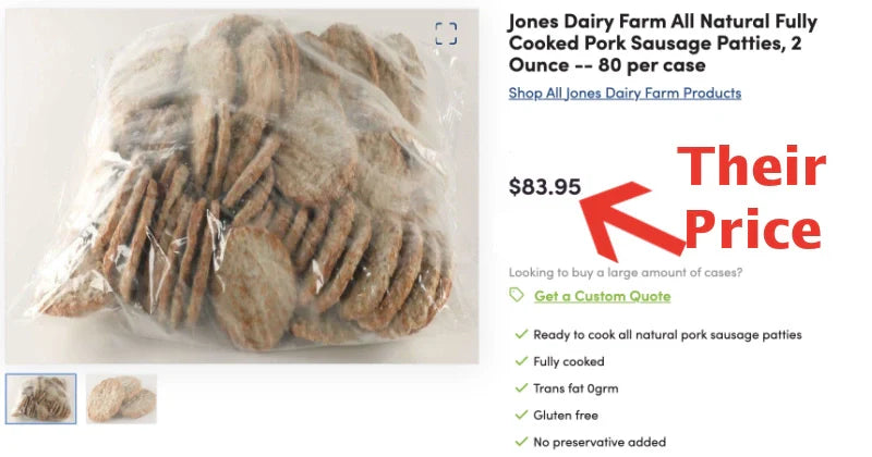 PRICE DROP: 10 lb case of 2oz Natural Mild Pork Breakfast Sausage Patties Pre-Cooked, GF