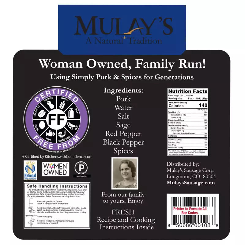 10 lb Case of Clean Heritage Ground Pork Breakfast Sausage,  Free From Top 8 Allergens