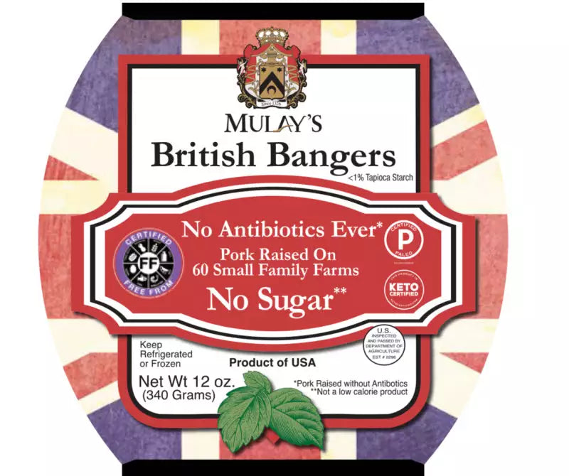 10 lb Case of British Style Bangers from Clean Heritage Pork, Free From Top 8 Allergens