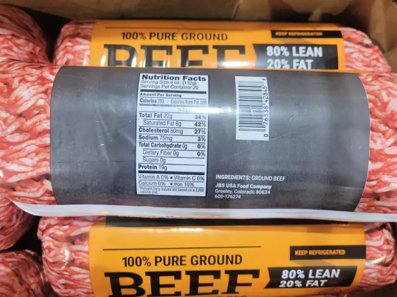 40 lb Case of 80/20 Natural Ground Beef (in 8 - 5lb Chubs)