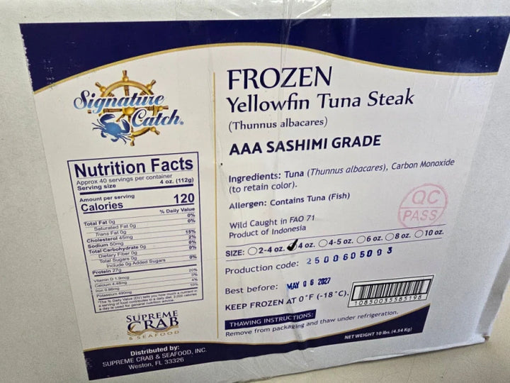 10 lb case: 4oz. Wild Caught Tuna Steaks, Grade AAA (Sushi Grade)