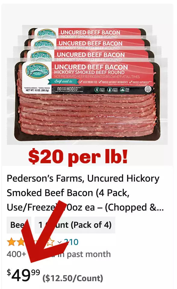 IT'S BACK: 10 lb Certified Angus Uncured Beef Bacon, 2.5 lb, 4/case