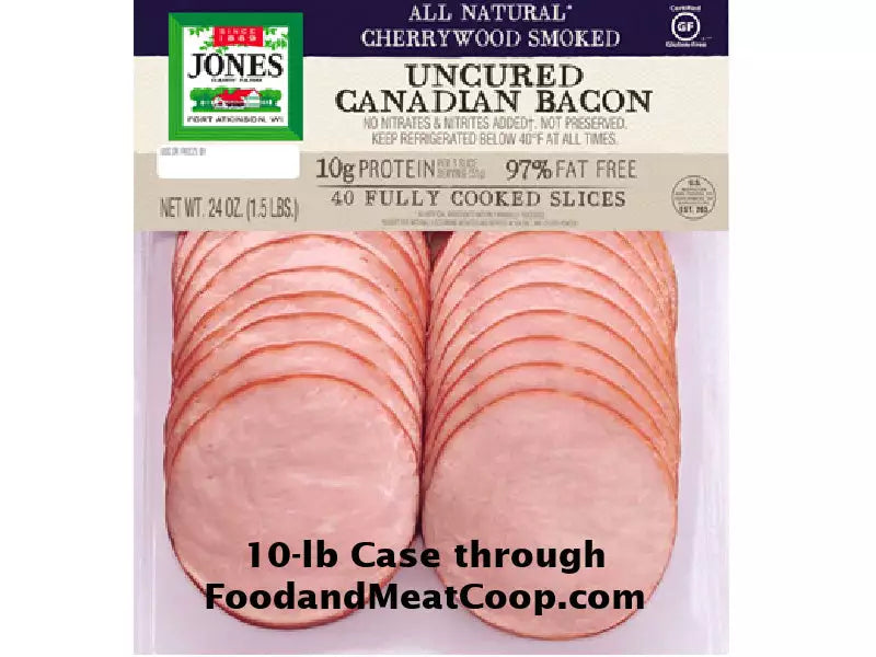 OVERSTOCK: 10 lb Frozen Case of Uncured Natural Canadian Bacon
