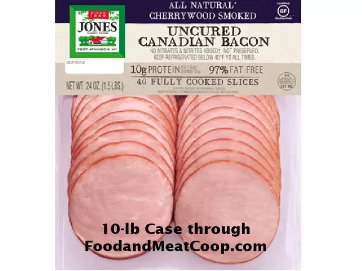 OVERSTOCK: 10 lb Frozen Case of Uncured Natural Canadian Bacon